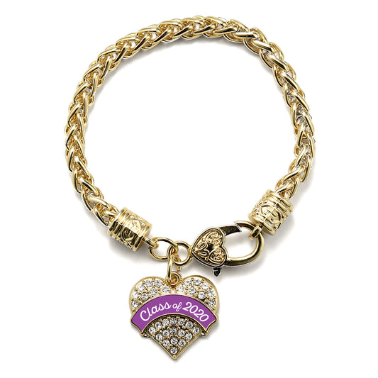 Gold Class of 2020 - Purple Pave Heart Charm Braided Bracelet