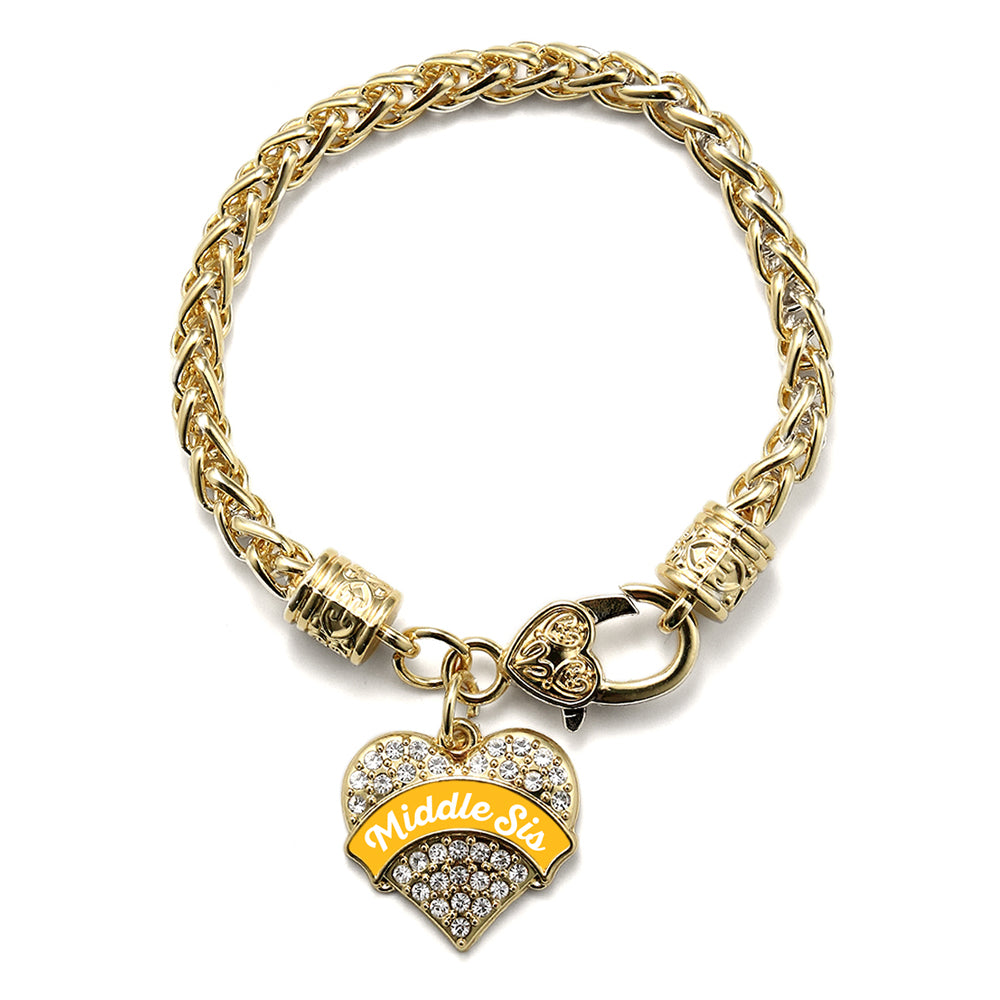 Gold Marigold Middle Sister Pave Heart Charm Braided Bracelet