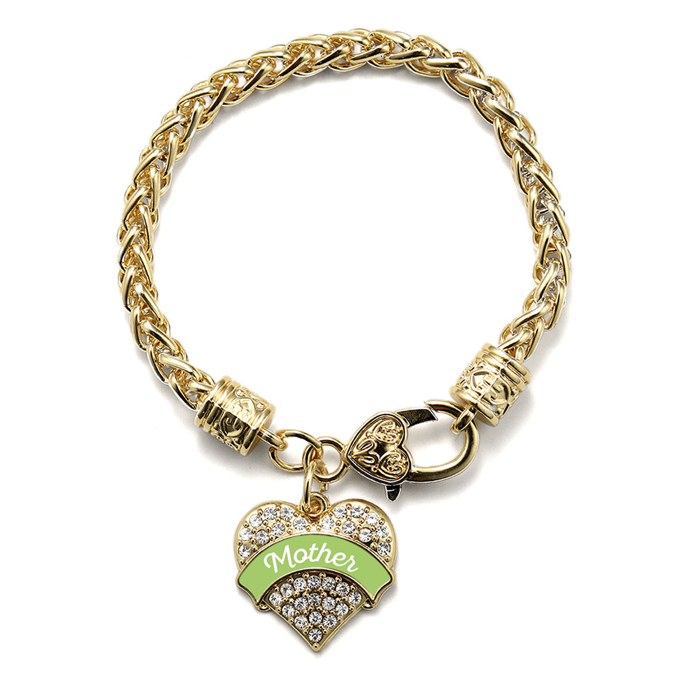 Gold Sage Green Mother Pave Heart Charm Braided Bracelet