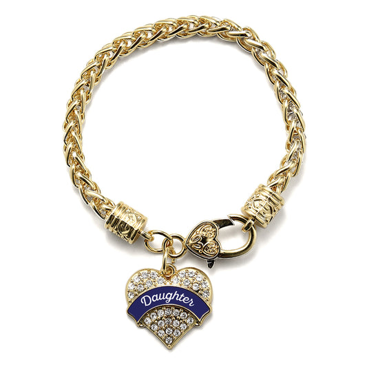 Gold Navy Blue Daughter Pave Heart Charm Braided Bracelet