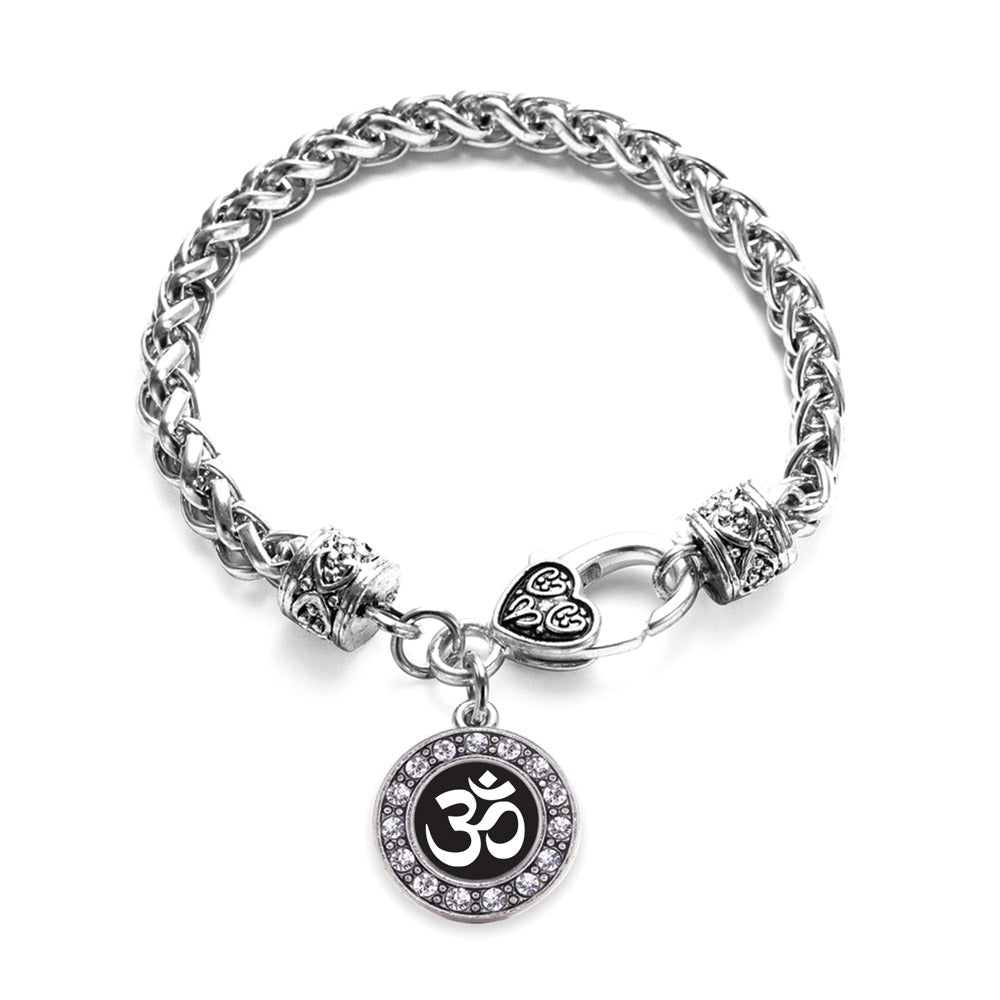 Silver OM - Black and White Circle Charm Braided Bracelet