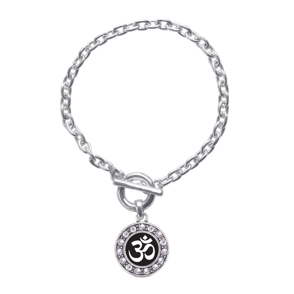 Silver OM - Black and White Circle Charm Toggle Bracelet