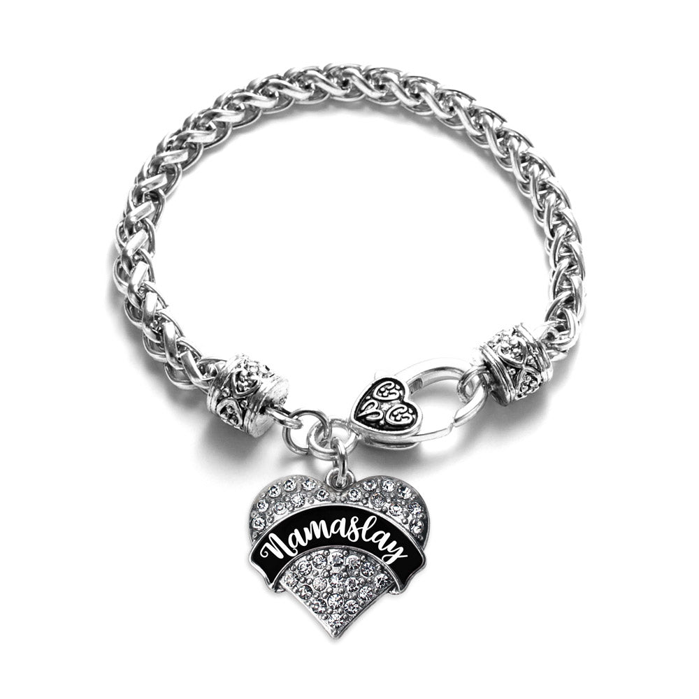 Silver Namaslay Pave Heart Charm Braided Bracelet