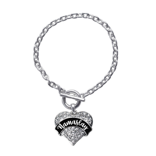 Silver Namaslay Pave Heart Charm Toggle Bracelet