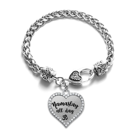 Silver Namaslay All Day Open Heart Charm Toggle Bracelet