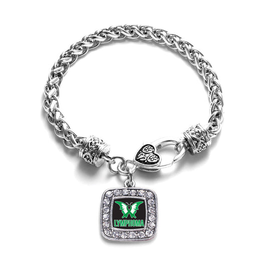 Silver Lymphoma Support and Awareness Square Charm Braided Bracelet
