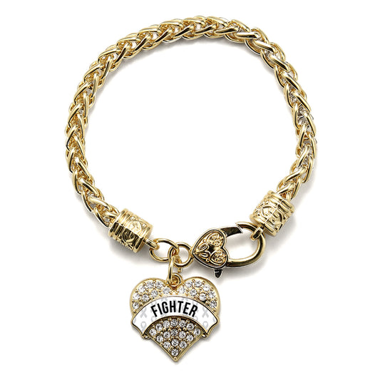 Gold White Fighter Pave Heart Charm Braided Bracelet