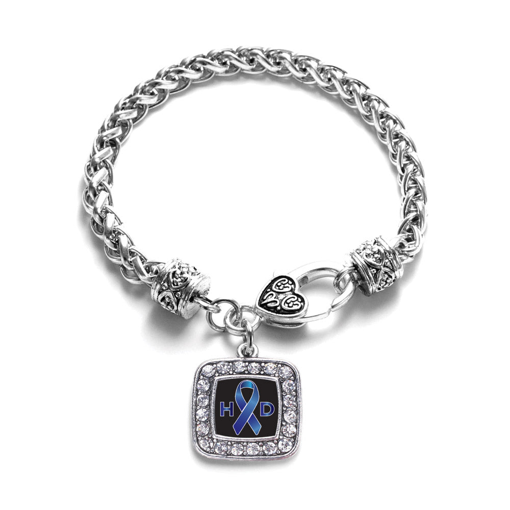 Silver Huntington's Disease Support Square Charm Braided Bracelet