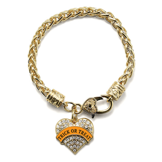 Gold Trick or Treat Pave Heart Charm Braided Bracelet