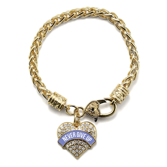 Gold Periwinkle Never Give up Pave Heart Charm Braided Bracelet