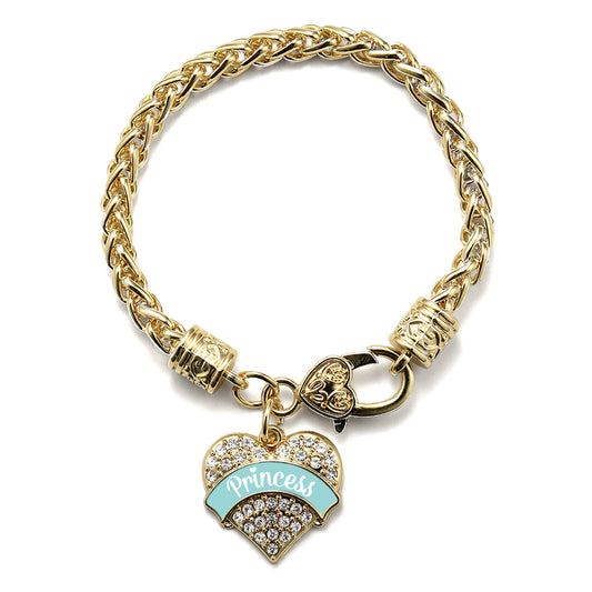 Gold Princess - Teal Pave Heart Charm Braided Bracelet