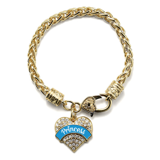 Gold Princess - Sky Blue Pave Heart Charm Braided Bracelet