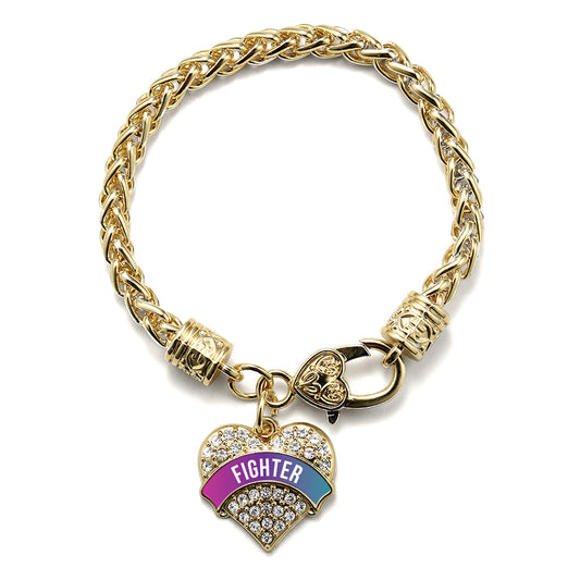 Gold Thyroid Fighter Pave Heart Charm Braided Bracelet
