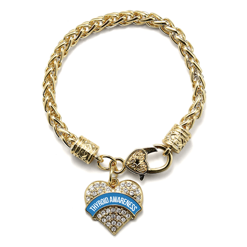Gold Blue Thyroid Awareness Pave Heart Charm Braided Bracelet