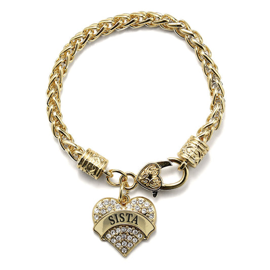 Gold Sista Pave Heart Charm Braided Bracelet