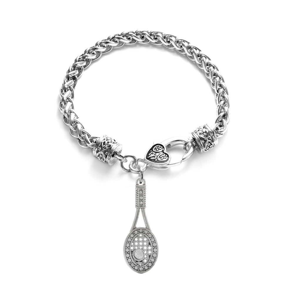 Silver Tennis Racket Charm Braided Bracelet
