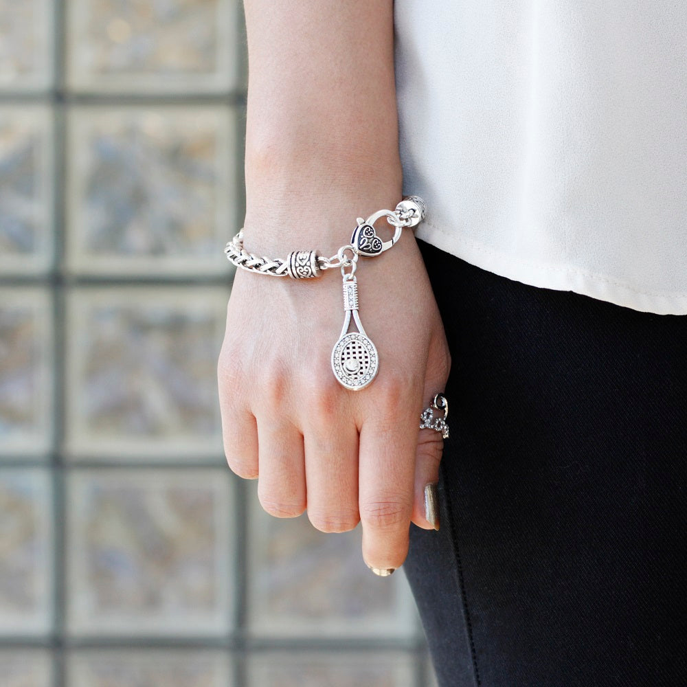 Silver Tennis Racket Charm Braided Bracelet