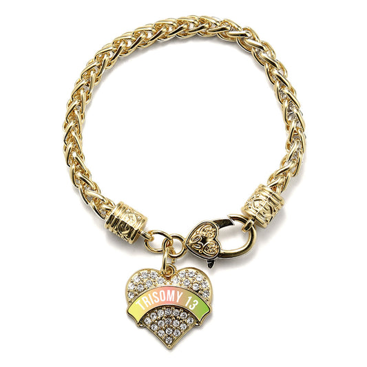 Gold Trisomy 13 Awareness Pave Heart Charm Braided Bracelet