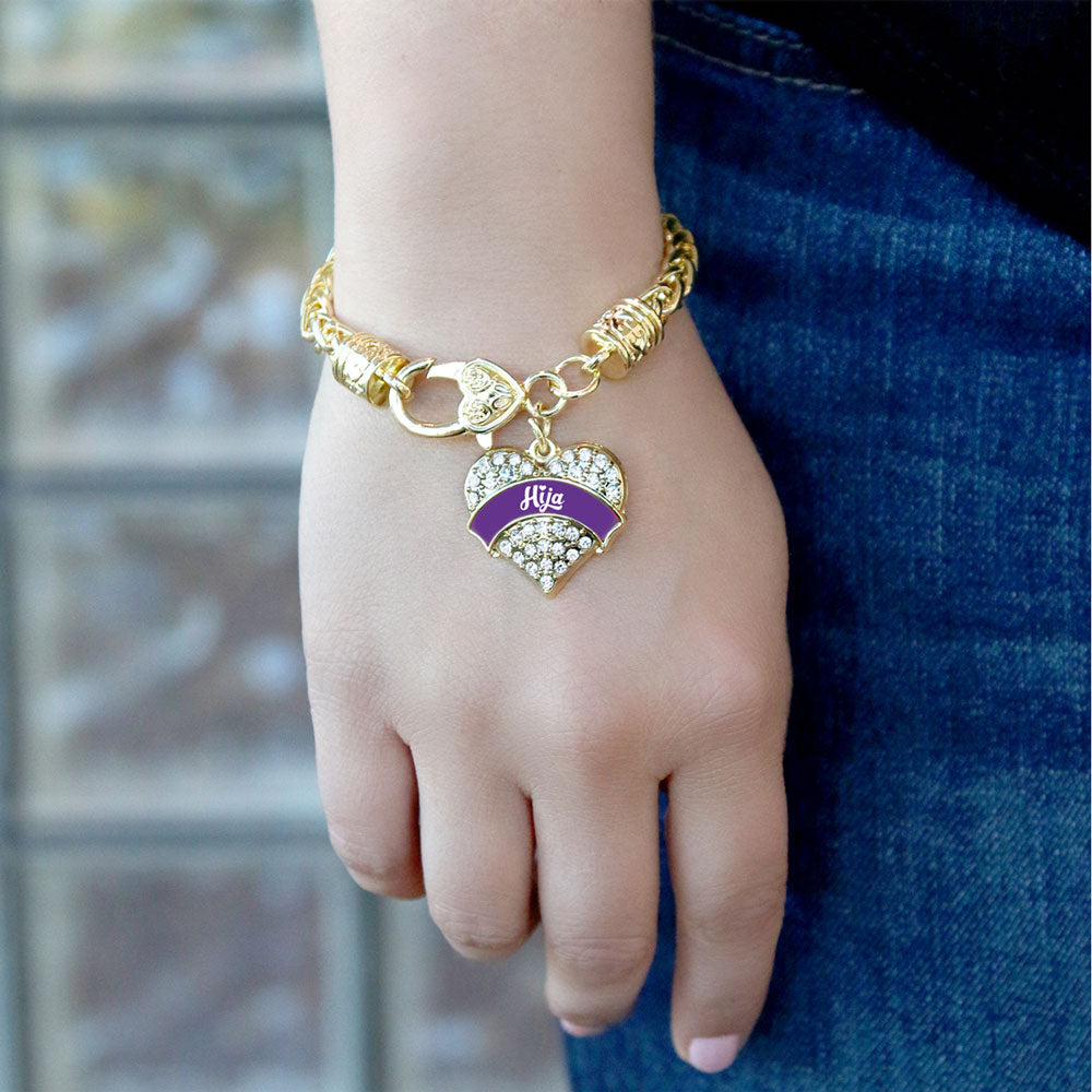 Gold Purple Hija Pave Heart Charm Braided Bracelet