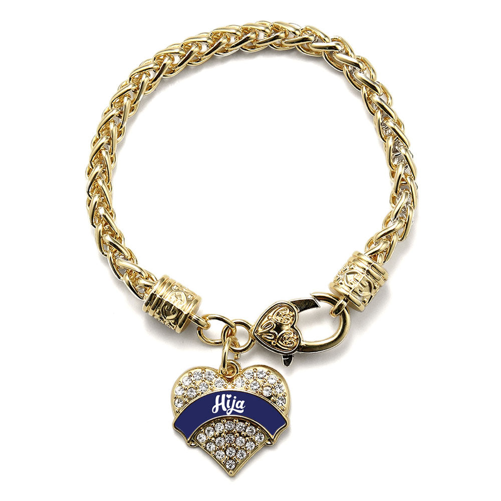 Gold Navy Blue Hija Pave Heart Charm Braided Bracelet