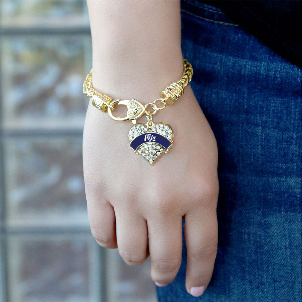 Gold Navy Blue Hija Pave Heart Charm Braided Bracelet