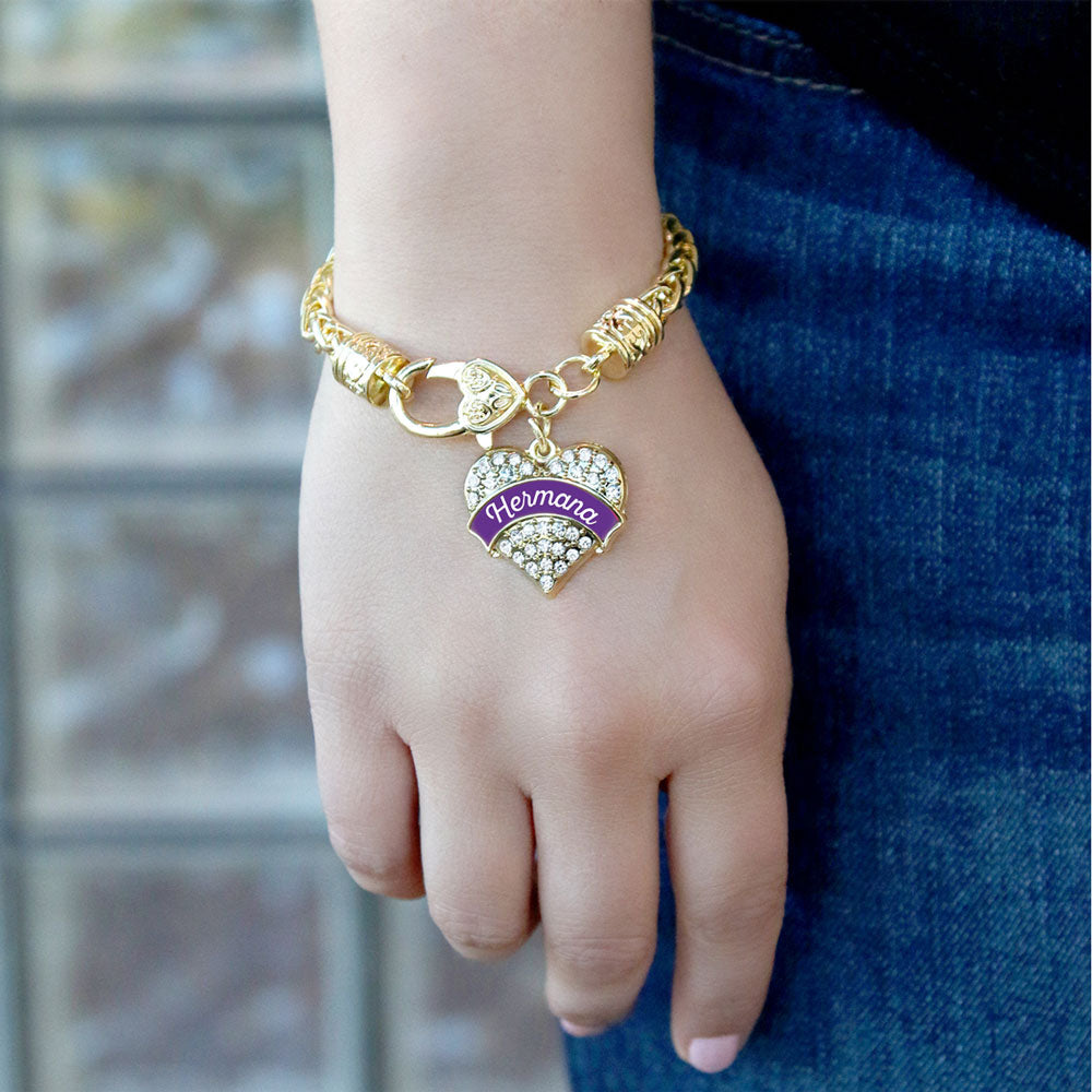 Gold Hermana - Purple Pave Heart Charm Braided Bracelet