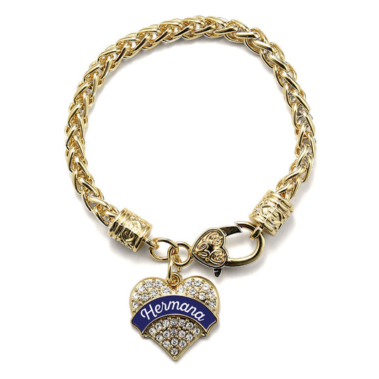 Gold Hermana - Navy Blue Pave Heart Charm Braided Bracelet
