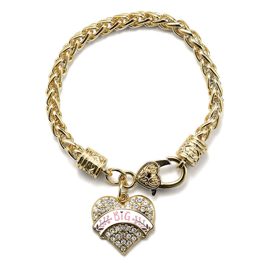 Gold Pink and Brown Big Pave Heart Charm Braided Bracelet