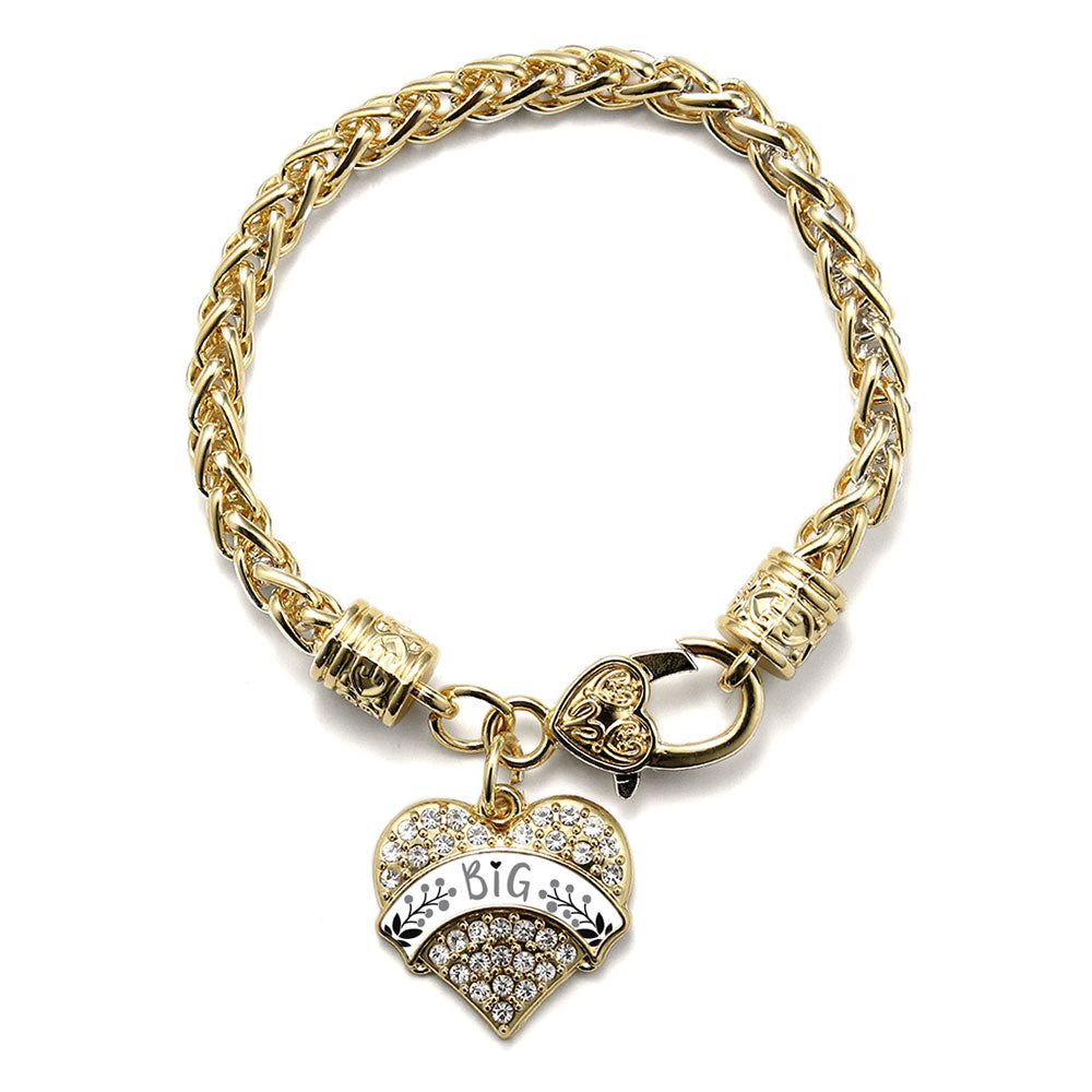 Gold Gray and Black Big Pave Heart Charm Braided Bracelet