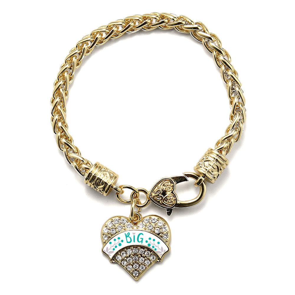 Gold Teal and Gray Big Pave Heart Charm Braided Bracelet