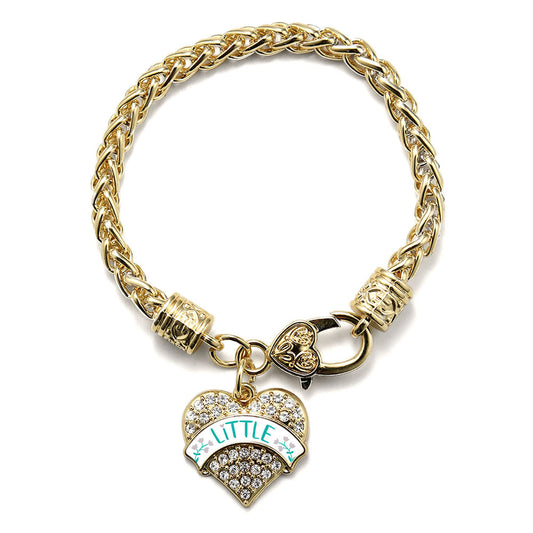 Gold Teal and Gray Little Pave Heart Charm Braided Bracelet