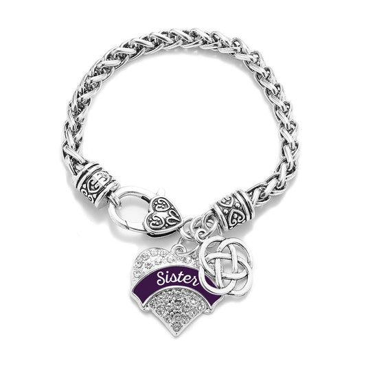 Silver Plum Sister Celtic Knot Pave Heart Charm Braided Bracelet