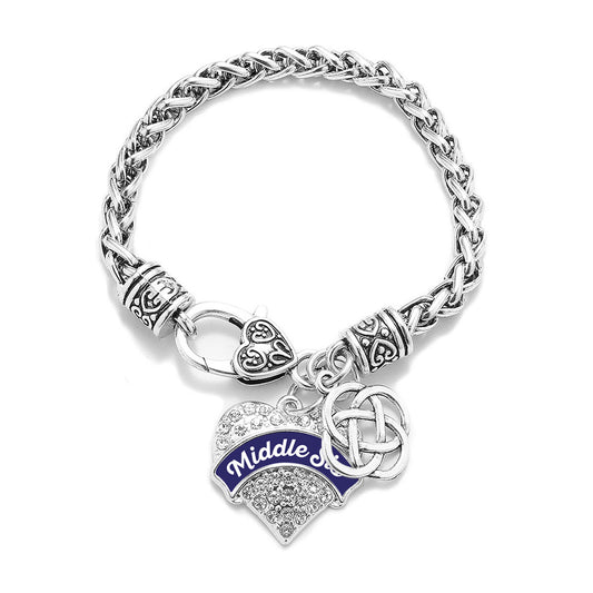 Silver Navy Blue Middle Sis Celtic Knot Pave Heart Charm Braided Bracelet