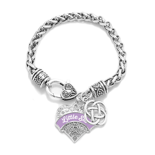 Silver Lavender Little Sis Celtic Knot Pave Heart Charm Braided Bracelet