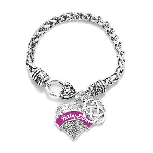 Silver Magenta Baby Sis Celtic Knot Pave Heart Charm Braided Bracelet