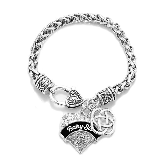 Silver Black and White Baby Sis Celtic Knot Pave Heart Charm Braided Bracelet
