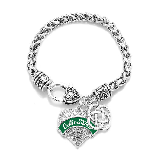 Silver Celtic Sisters Celtic Knot Pave Heart Charm Braided Bracelet