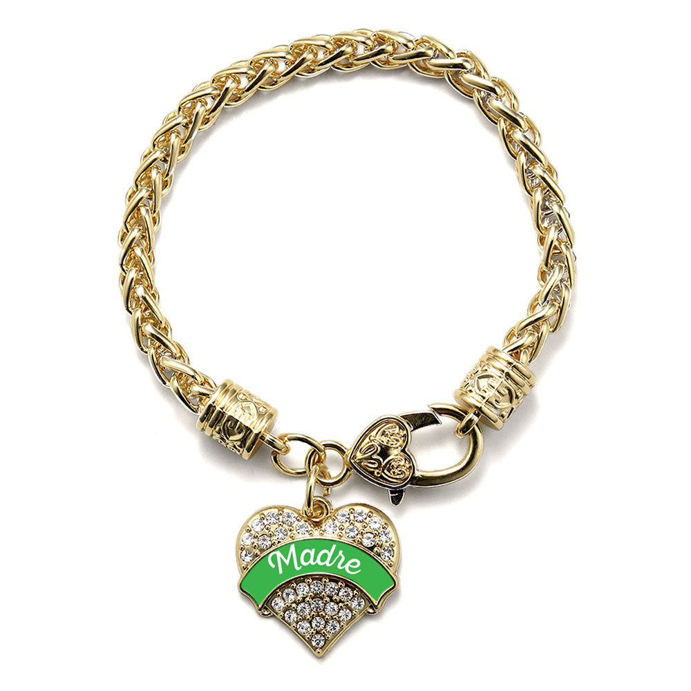 Gold Emerald Green Madre Pave Heart Charm Braided Bracelet