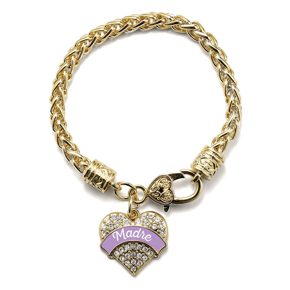 Gold Lavender Madre Pave Heart Charm Braided Bracelet