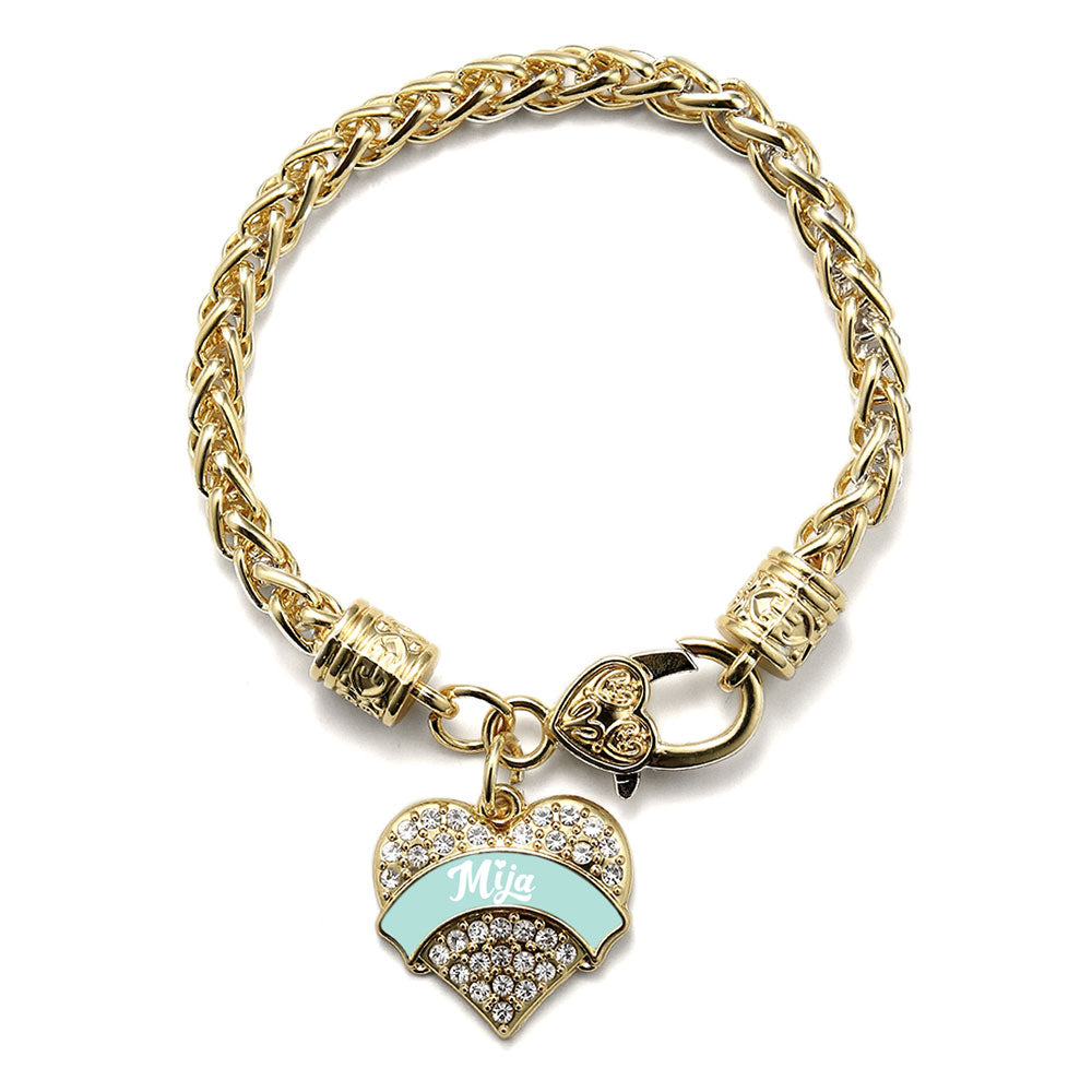 Gold Mint Mija Pave Heart Charm Braided Bracelet