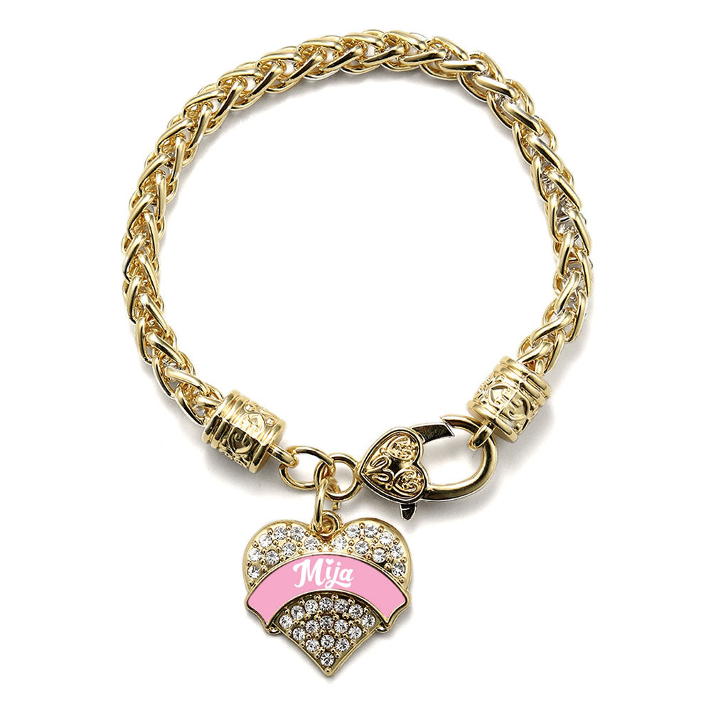 Gold Pink Mija Pave Heart Charm Braided Bracelet