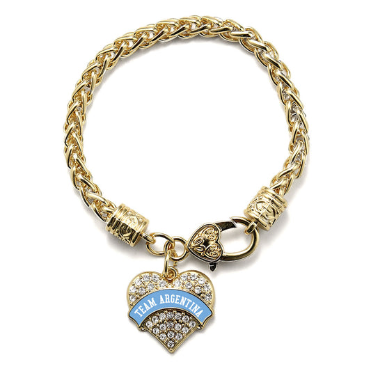 Gold Team Argentina Pave Heart Charm Braided Bracelet