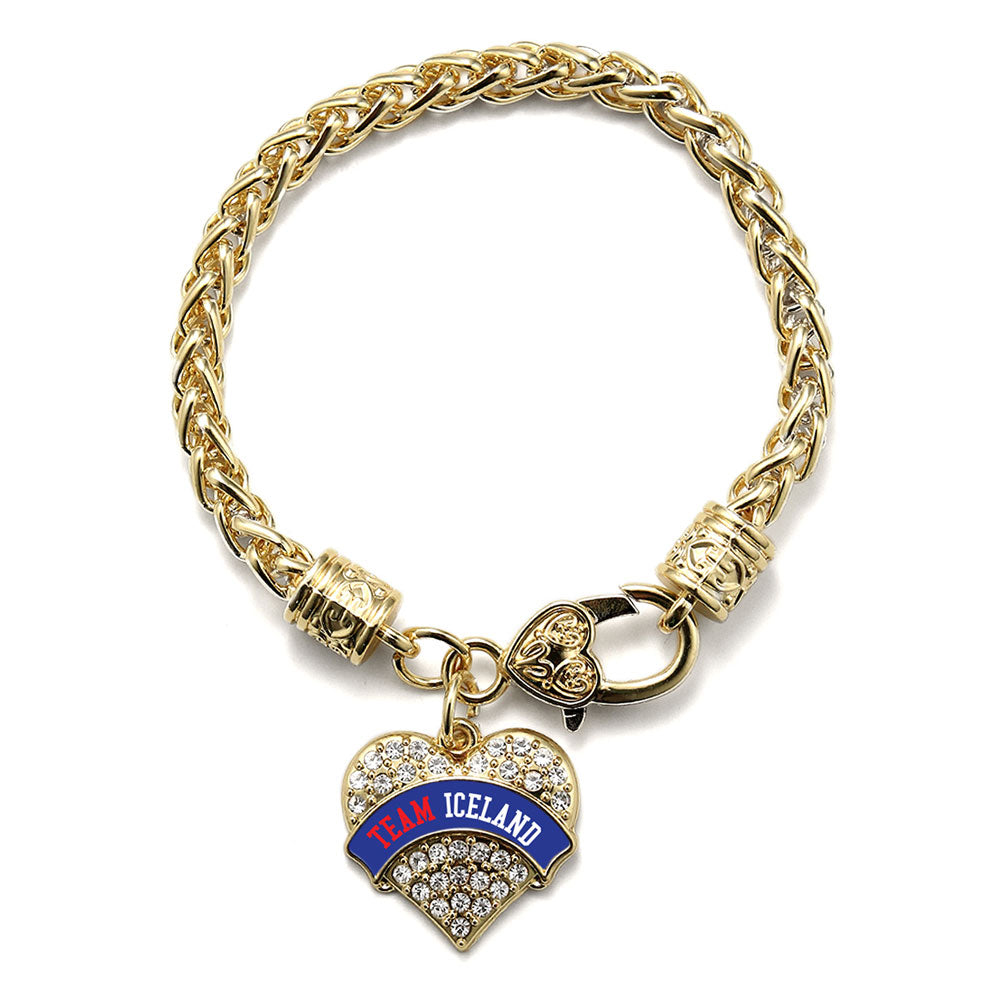 Gold Team Iceland Pave Heart Charm Braided Bracelet