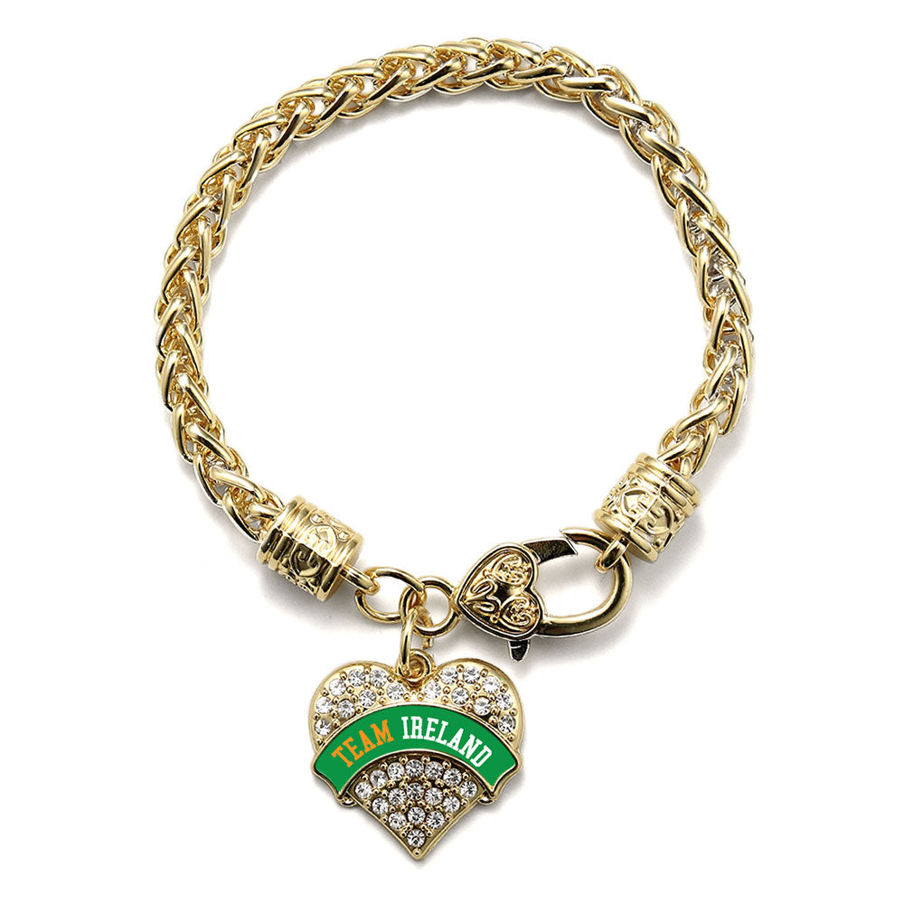 Gold Team Ireland Pave Heart Charm Braided Bracelet