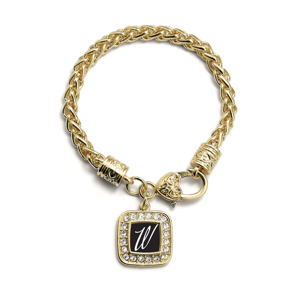 Gold My Script Initials - Letter W Square Charm Braided Bracelet