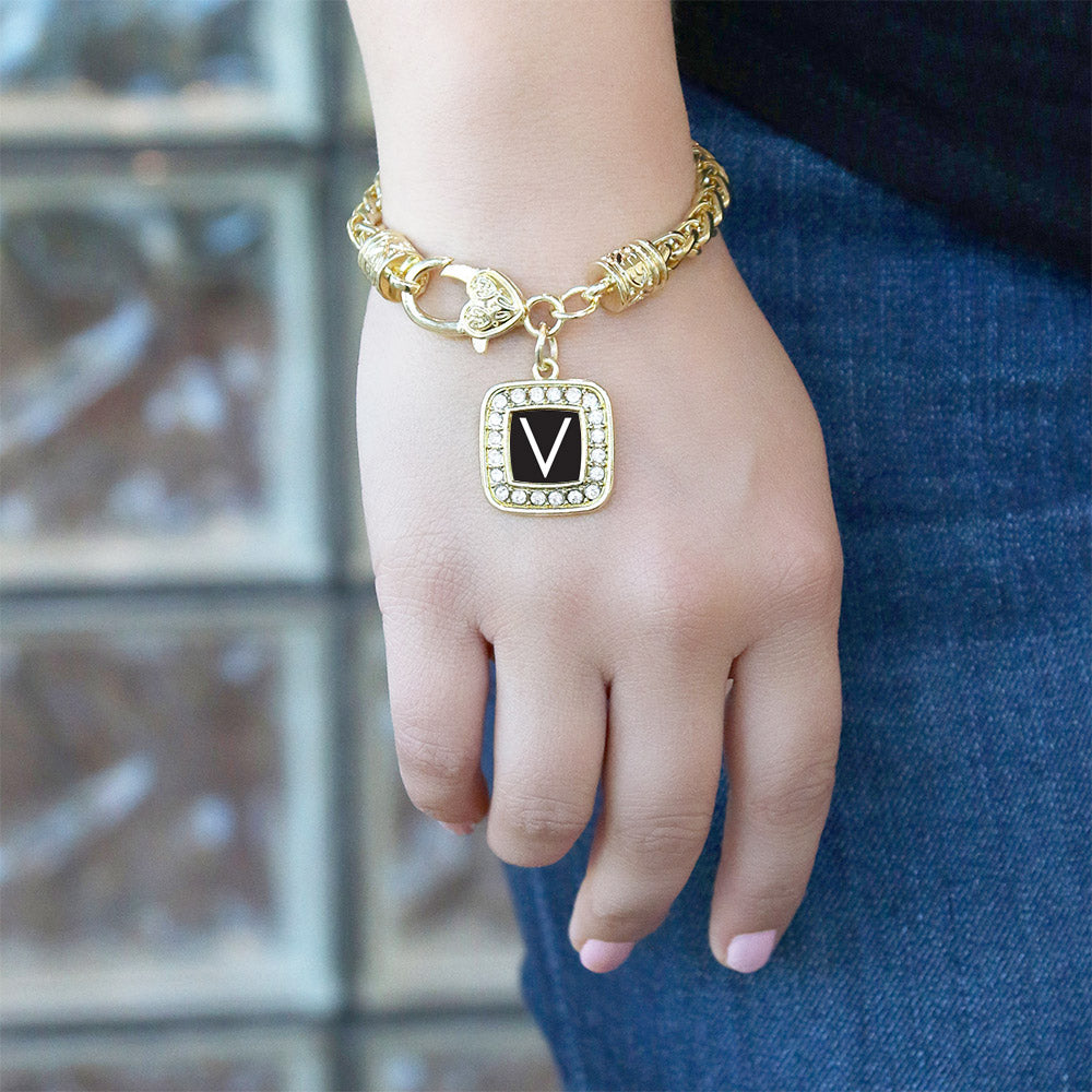Gold My Initials - Letter V Square Charm Braided Bracelet