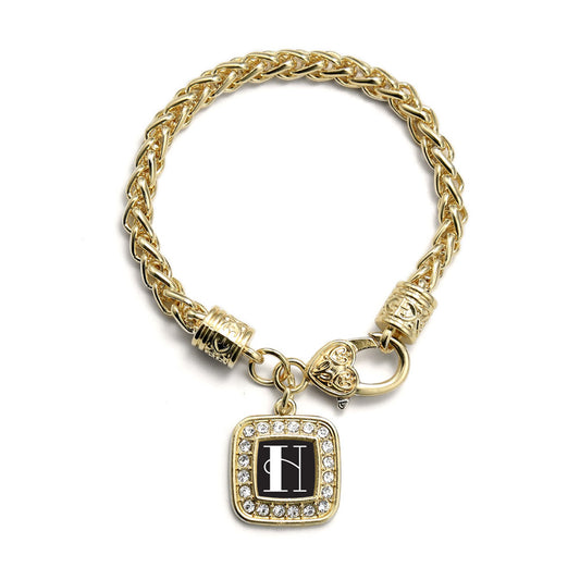 Gold My Vintage Initials - Letter H Square Charm Braided Bracelet