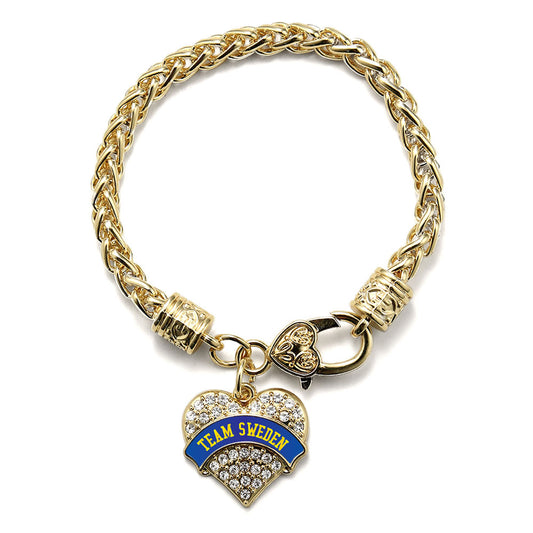 Gold Team Sweden Pave Heart Charm Braided Bracelet