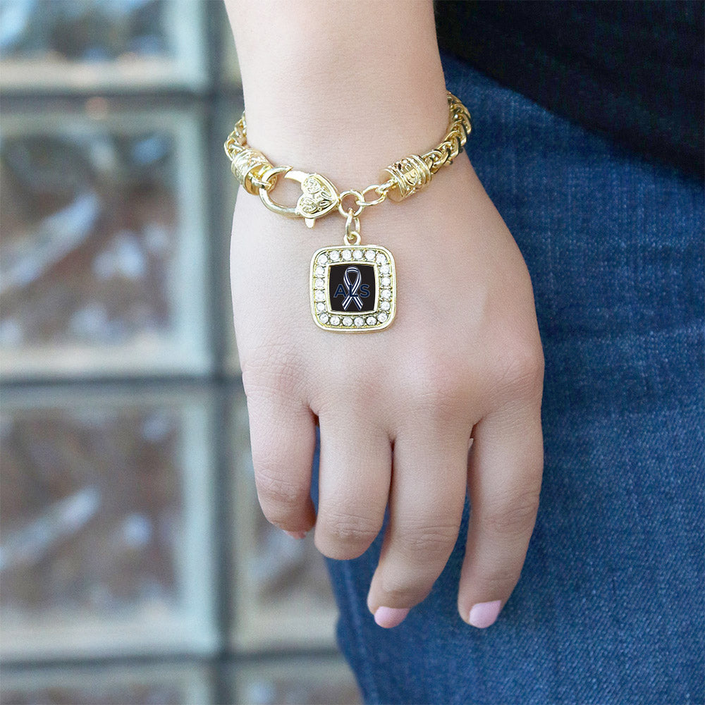 Gold ALS Awareness Square Charm Braided Bracelet