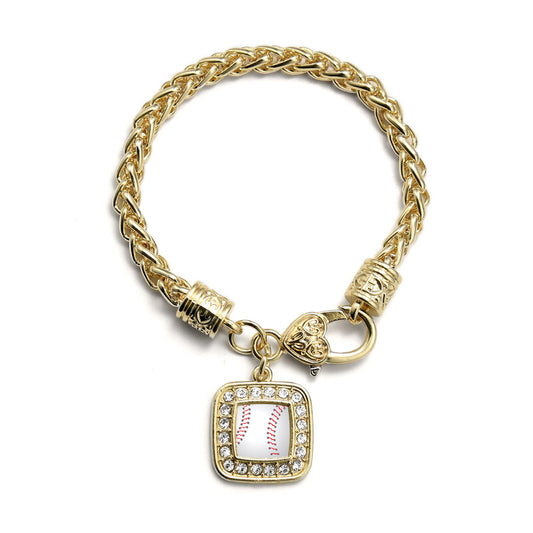 Gold Baseball Square Charm Braided Bracelet